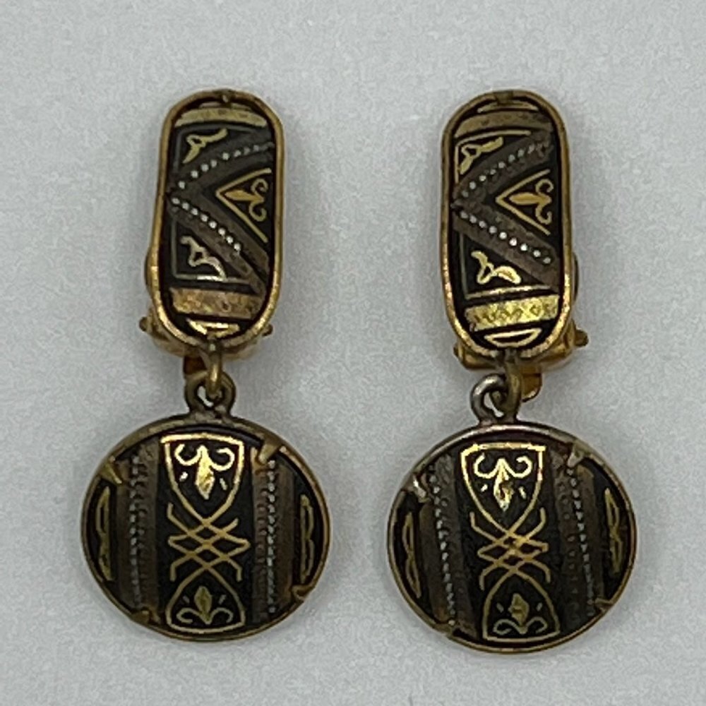 Damascene Vintage Clip Earrings